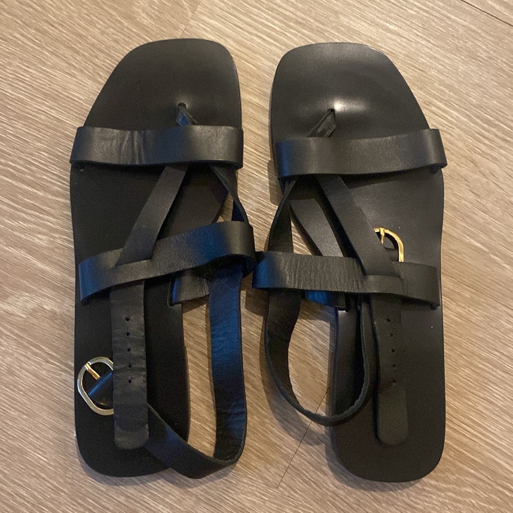 Zara black leather gladiator sandals size 6.5 - Picture 8 of 10